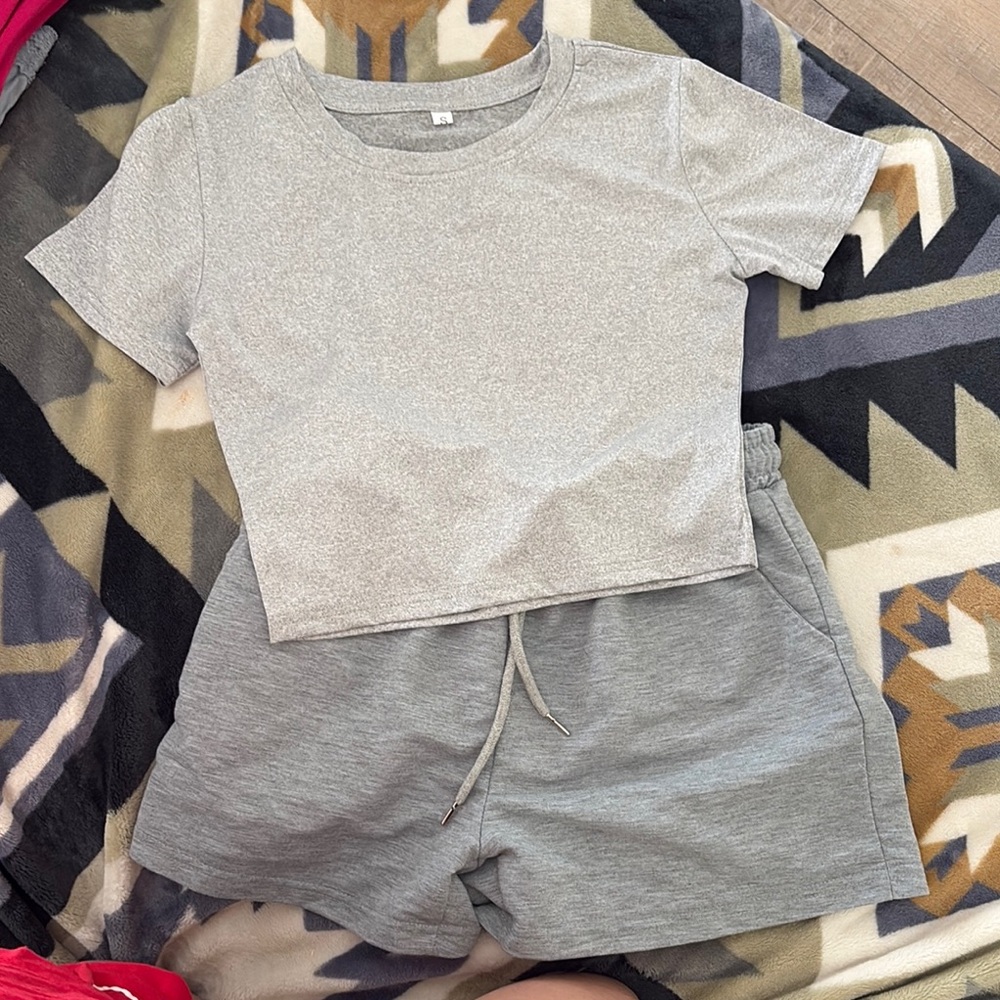 Gray Short Sleeve Top and Shorts Set